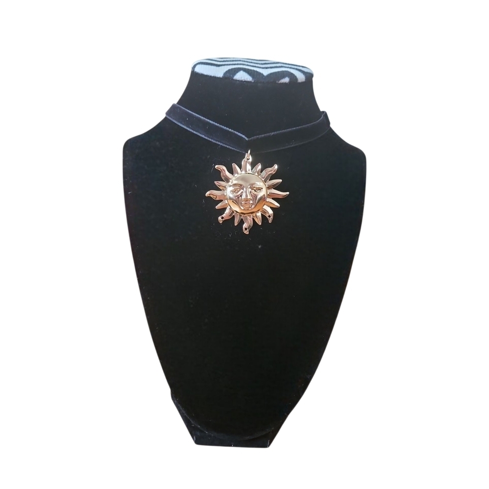 Gold Tone Sun Pendant Necklace, Adjustable Choker Necklace